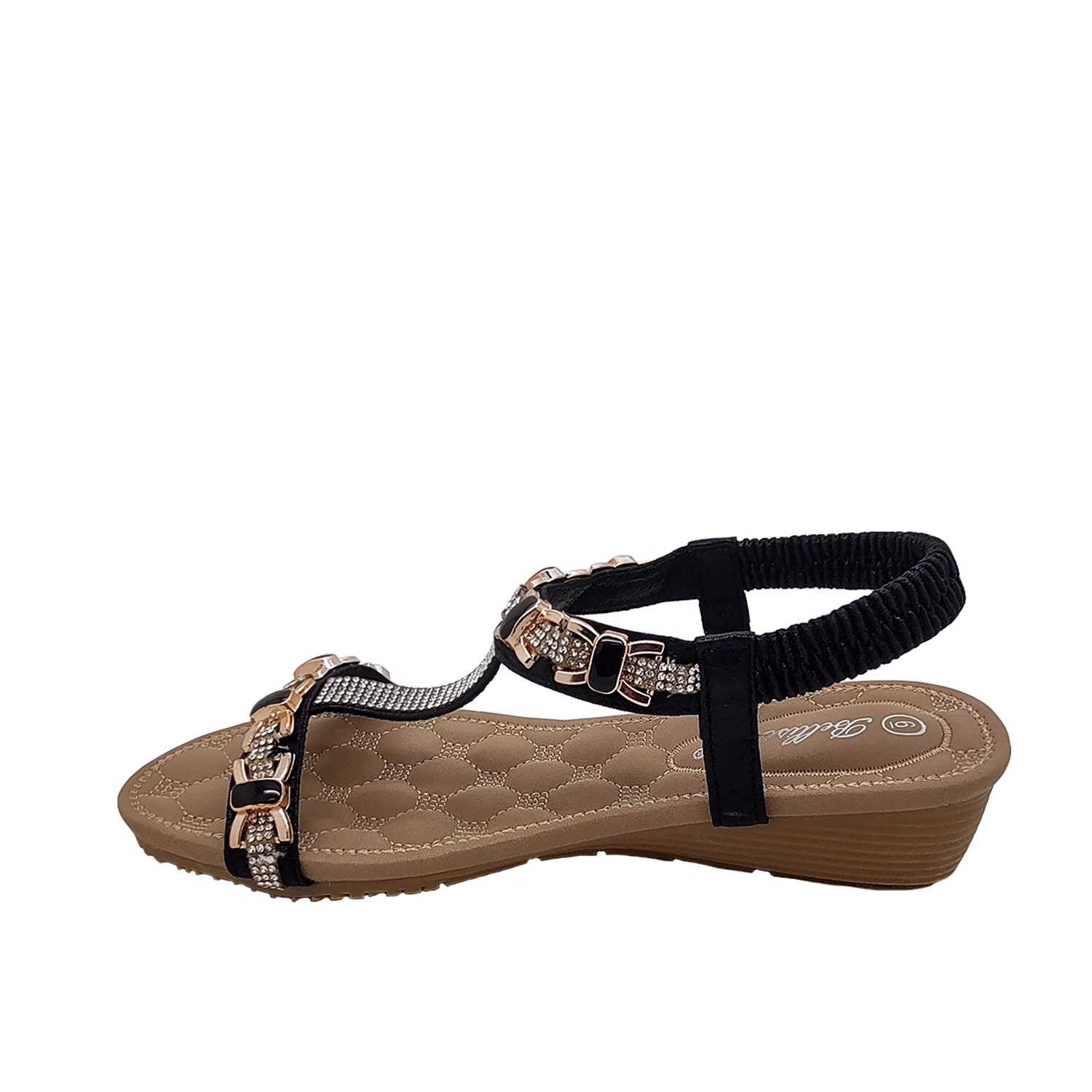 Bellissimo Araya Ladies Sandals Slingback Wedge Sole Diamonte Metallic ...