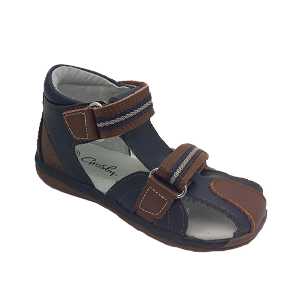 Boys Shoes Grosby Lee Black Navy Brn Leather Upper  Sandals Size 4-12 New 