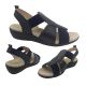 Ladies Shoes MG Jindi Sandal Leather Navy Slingback Elastic Soft Wedge Sole 5-10
