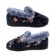 Panda Emille Ladies Slippers Fluffy Comfort Slipper Wider Fit Print Detail Navy