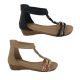 Bellissimo Emma Ladies Sandals Closed back Ankle Strap Wedge Sole Metallic Trim