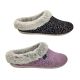 Fly Flot Lily Ladies Slippers Scuff Slip On Shiny Print Light Faux Fur Trim Soft Sole