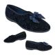 Ladies Slippers Grosby Valerie V-cut Patterned Velour Slipper Navy with Bow 