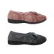 Grosby Violet Ladies Slippers Slip on Velour Upper Floral Pattern