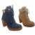 Ladies No Shoes Anita Blue or Beige Boho Heels Chunky Lace Up Shoes/Boots 6-10