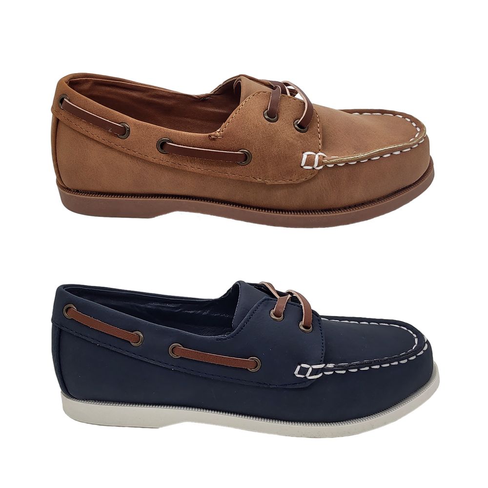 Grosby Adrian Boys Shoe Classic Summer Boat Shoes Lace Up Stitching Detail  | Shoes On The Go