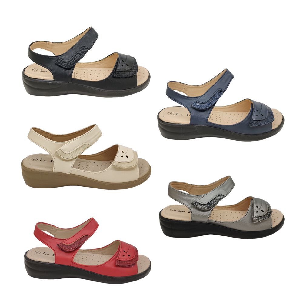 LeBonne DeeDee Ladies Sandals Slingback Adjustable Comfort Wedge Sole Snake Trim Shoes On The Go