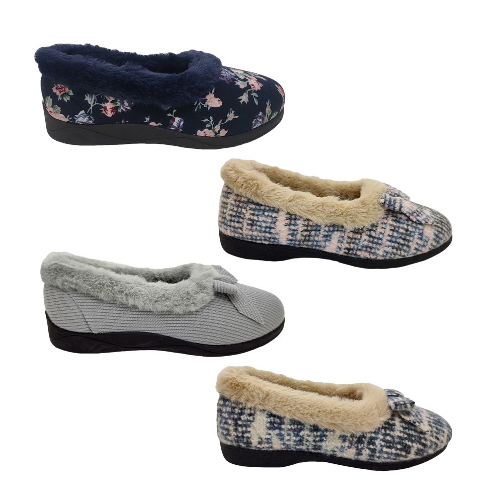 Panda Electra Ladies Slippers on Furry Bow Front Comfy | Shoes On The Go