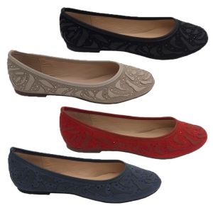 Ladies Shoes No Shoes Ballet Slip on Flats Diamante Detail 4 colours Size 5-10 