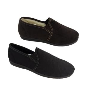Mens Slippers Grosby Rowan Brown or Black Fleecy Lined Elastic Sides Size 6-12