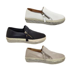 Jemma Alia Ladies Casual Shoes Soft Leather Upper Flat Sole Double Zip