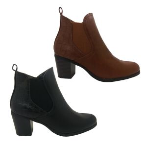 Ladies Shoes WildSole Angelica Heel Ankle Boot Croc Trim Zip Side 5-10 NEW