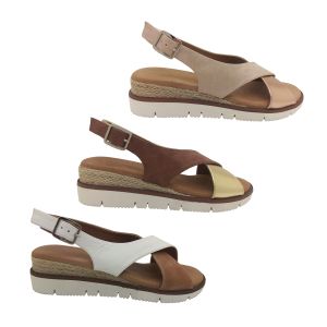 Step On Air Rialto Ladies Sandal Two Tone Cross Strap Buckle Wedge Sole