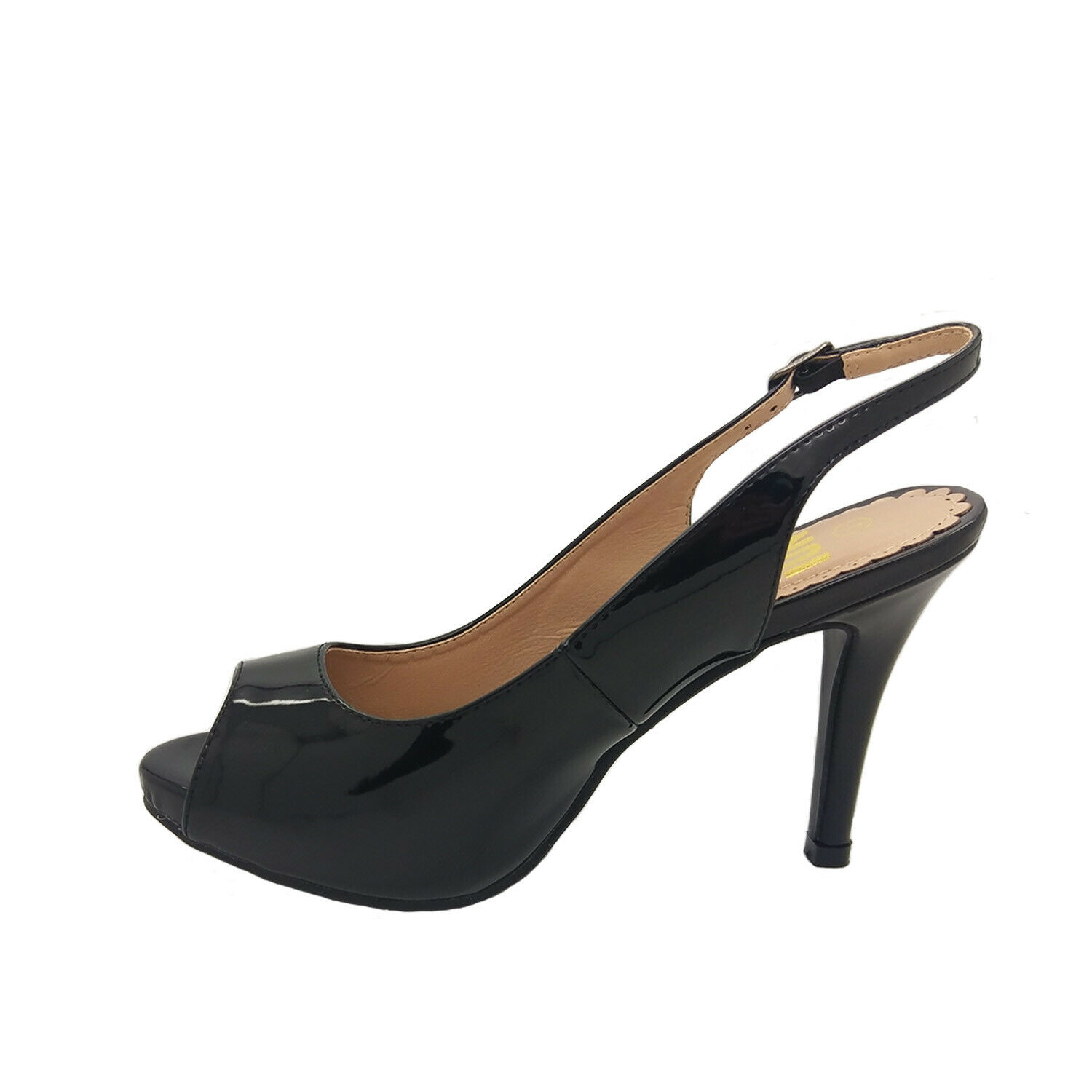 Ladies No Shoes Tippy Patent Peep Toe Slingback Stiletto High Heel Size ...